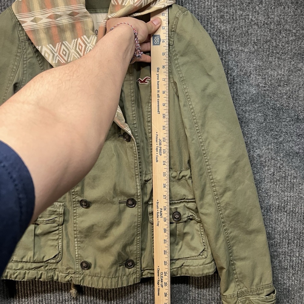 Y2K Hollister Olive Aztec Print Utility Jacket Women's Size Medium Buttons Cinch - Picture 3 of 9